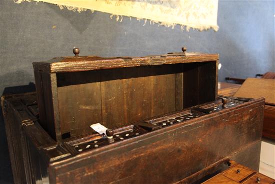 A late 17th century mother of pearl inlaid oak chest, W.3ft 2.5in. D.1ft 9in. H.3ft 1in.